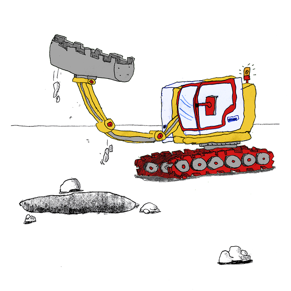 Illustration of an excavator on the cover of the book Current Excavations
